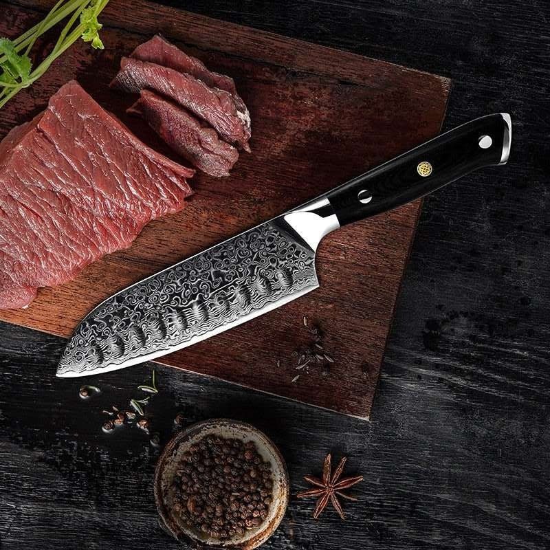 Custom Santoku Knife – Edge Japanese VG10 Damascus Chef knife Santoku Knife with G10 Handle – shokuninusa