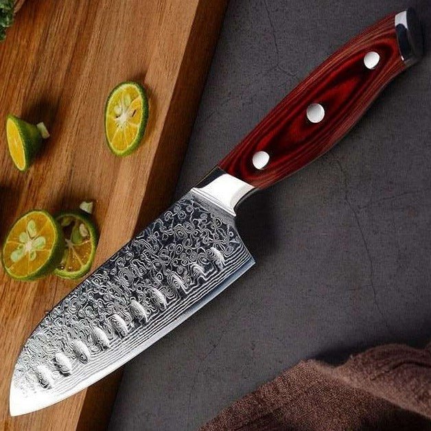 Classic Santoku Knives - Edge VG10 Damascus Chef Knife Santoku Knife with Pakkawood Handle - Shokunin USA
