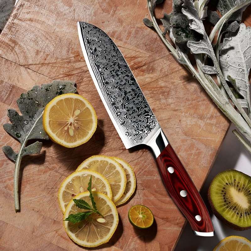 Collectible Santoku Knives - Edge VG10 Damascus Chef Knife Santoku Knife with Pakkawood Handle - Shokunin USA