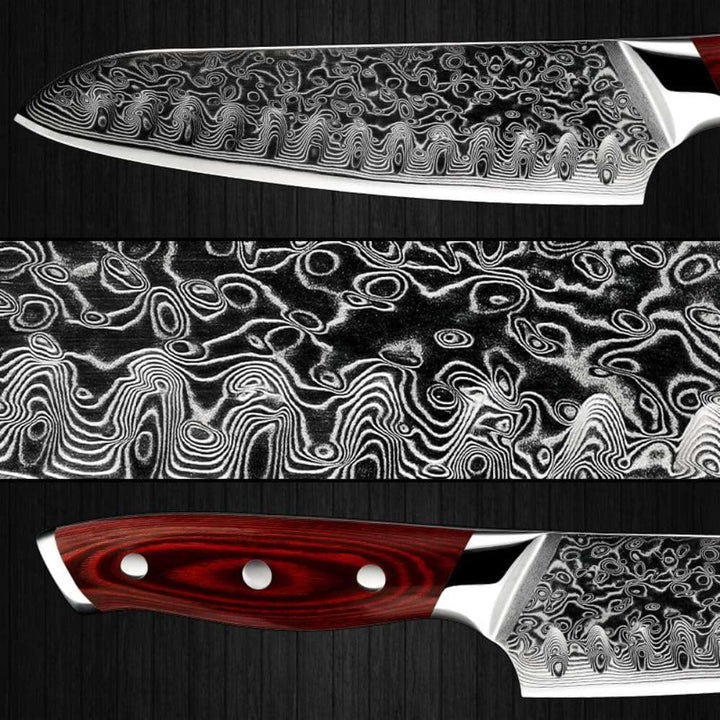 Santoku Knife Damascus - Edge VG10 Damascus Chef Knife Santoku Knife with Pakkawood Handle - Shokunin USA