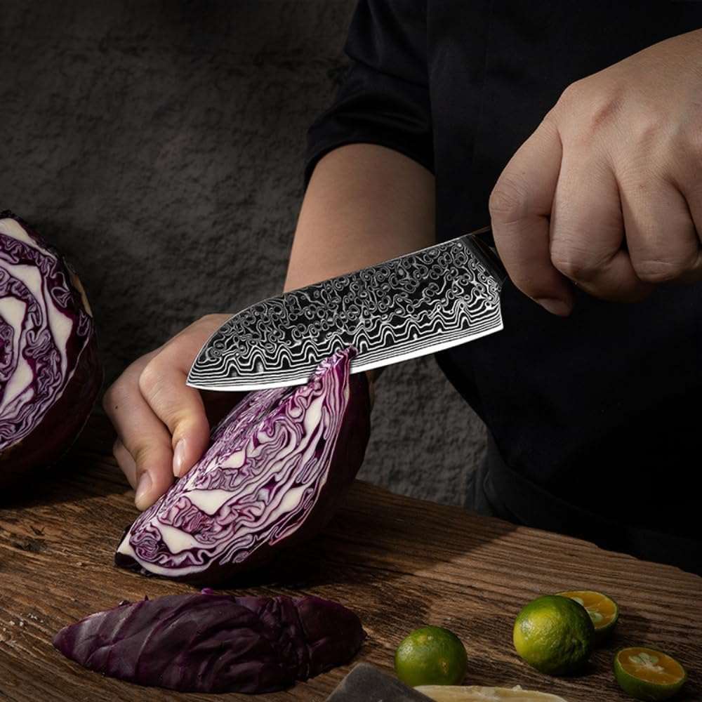 VG10 Santoku Knives - Edge VG10 Damascus Chef Knife Santoku Knife with Pakkawood Handle - Shokunin USA