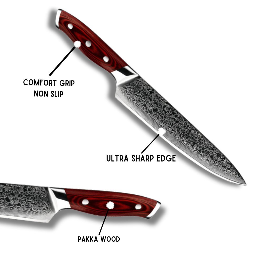 Knife Edge VG10 - Edge VG10 Damascus Chef Knife with Pakkawood handle - Shokunin USA