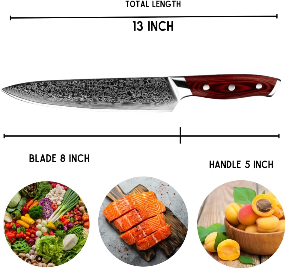 Japanese Damascus Knives - Edge VG10 Damascus Chef Knife with Pakkawood handle - Shokunin USA