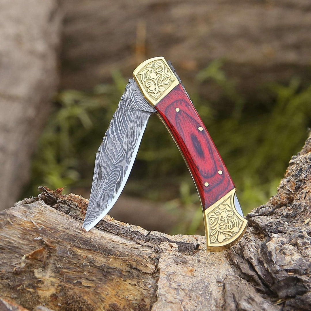 Edgefire Folding Knife – Edgefire Handmade Damascus EDC Utility Folding Pocket Knife with Leather Sheath &amp; Pakka wood – shokuninusa