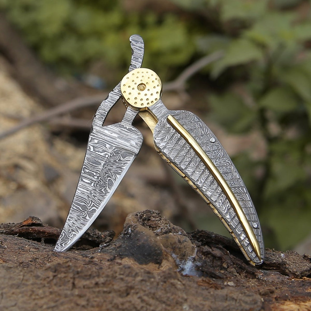 Elegance Handmade Personalized Damascus Hunting Pocket Knife with Damascus Handle - Shokunin USA