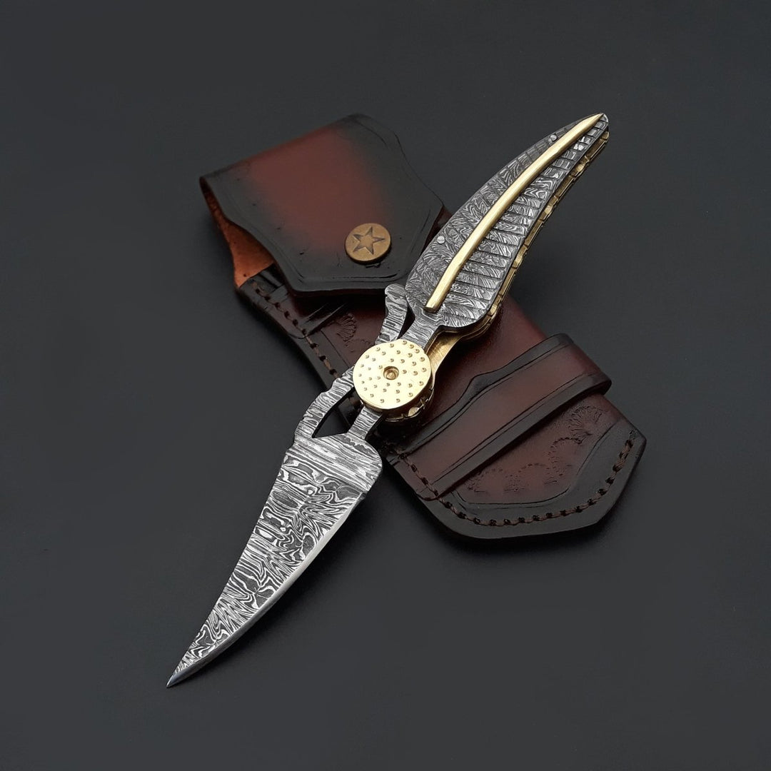Elegance Folding Knife – Elegance Handmade Personalized Damascus Hunting Pocket Knife with Damascus Handle – shokuninusa