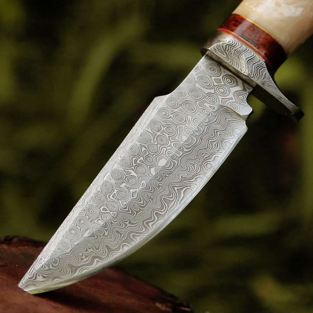 Elite Damascus Knives – Elite Handmade Damascus Hunting Knife with Mother of Pearl &amp; Rose Wood Handle – shokuninusa