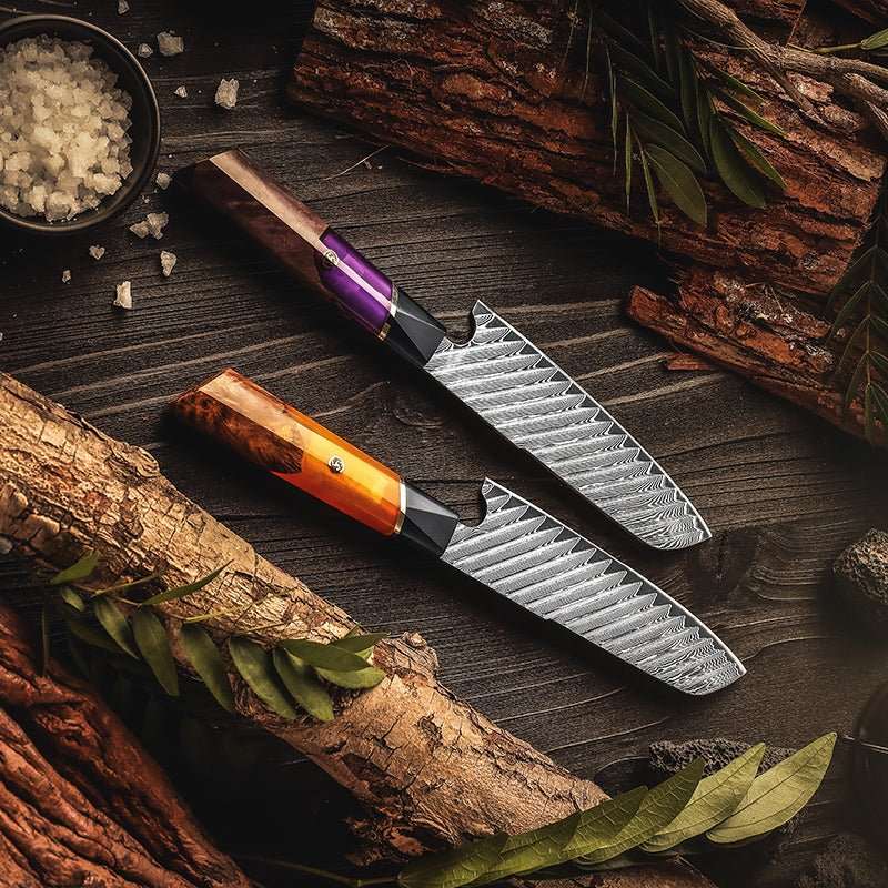 Knife Elite Series – Elite Series VG10 Damascus Knife Set with Exotic Burl Wood Handle – shokuninusa