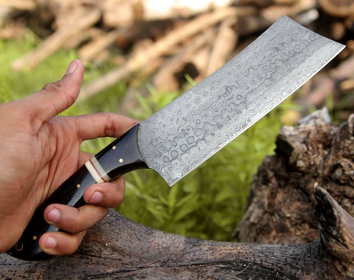 Kitchen Cleavers – Ember Damascus Cleaver Knife with Bone &amp; Exotic Wenge Wood Handle – shokuninusa