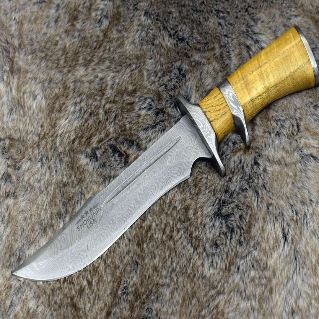 Eternity Bowie Hunting Knife with Exotic Yellow Heart Wood Handle - Shokunin USA