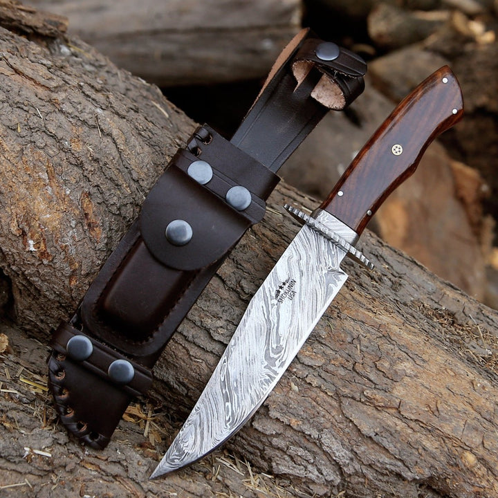 Hunting Knife Excelsior – Excelsior Damascus Hunting Knife with Exotic Rosewood Handle – shokuninusa