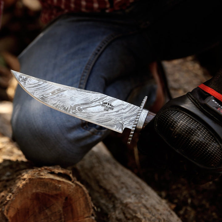 Excelsior Hunting Knife – Excelsior Damascus Hunting Knife with Exotic Rosewood Handle – shokuninusa