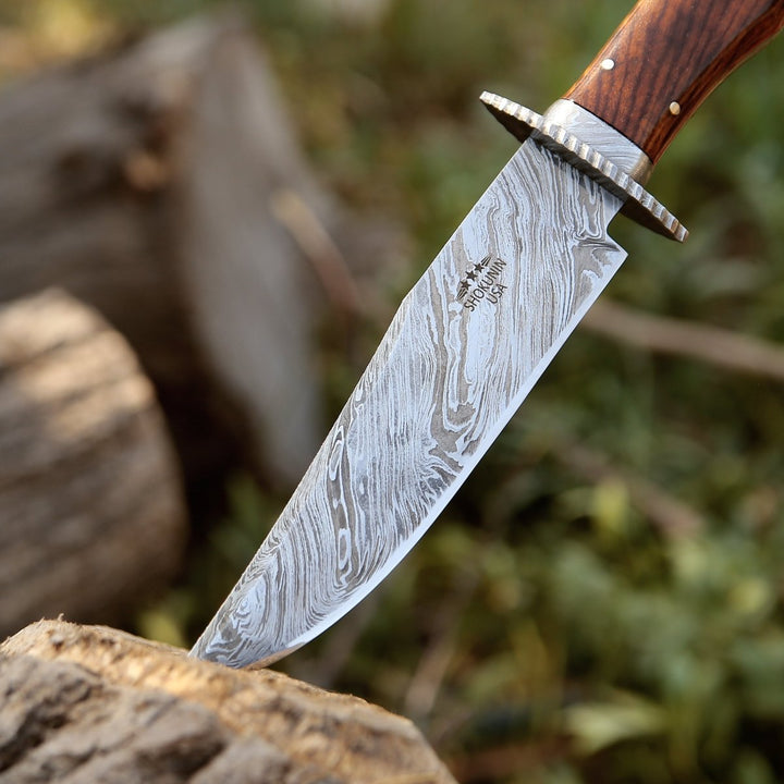 Excelsior Knife – Excelsior Damascus Hunting Knife with Exotic Rosewood Handle – shokuninusa