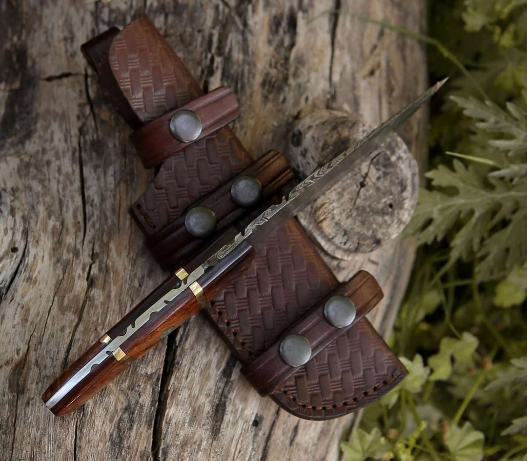 Camping knives - Fang Damascus Camp Knife with Rose Wood Handle - Shokunin USA