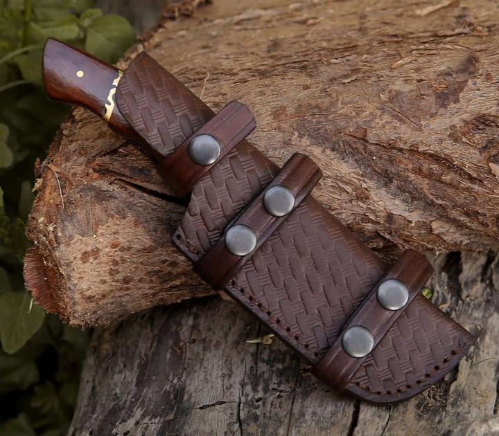 Fang Skinner Knives – Fang Damascus Camp Knife with Rose Wood Handle – shokuninusa