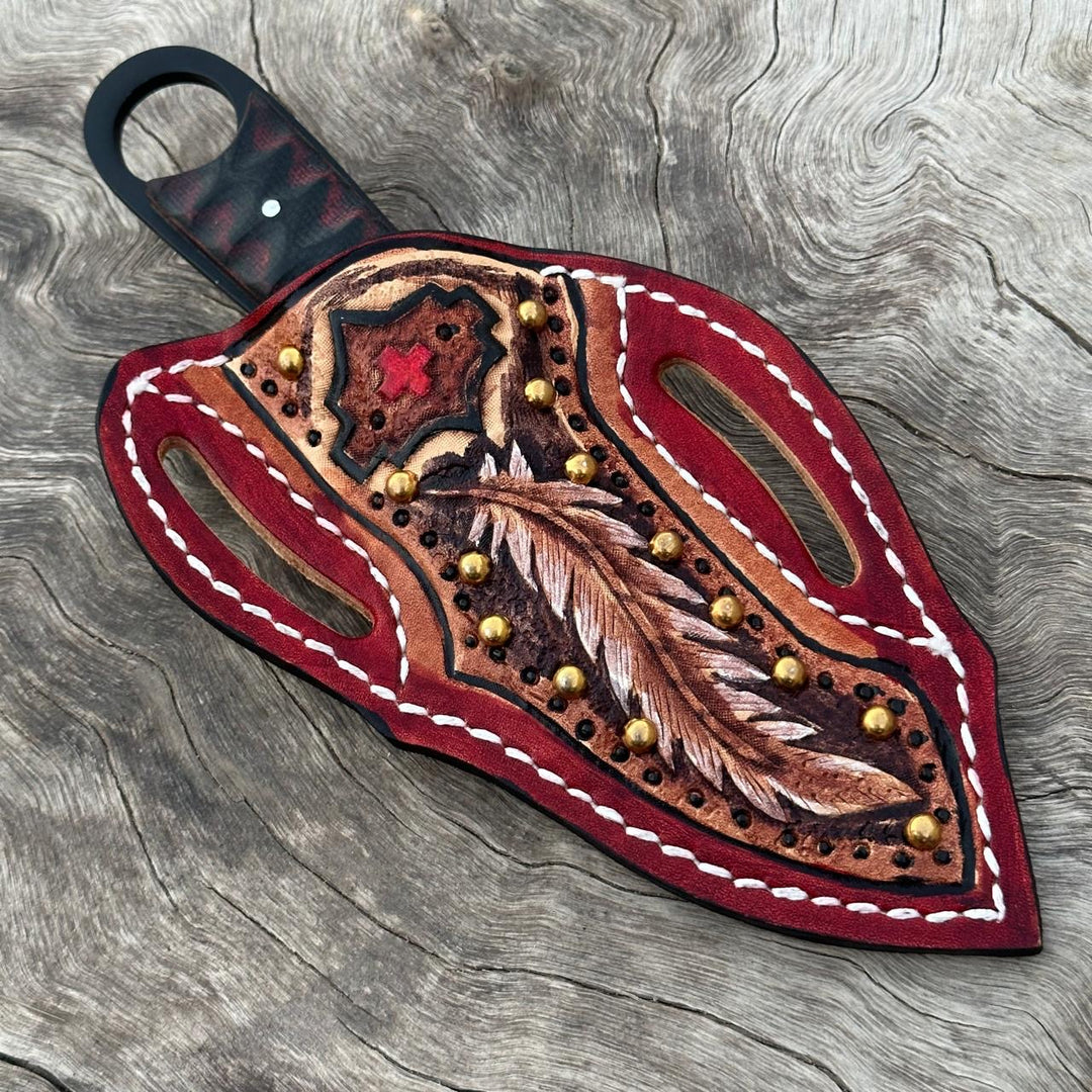 Leather Sheath - Hand-Tooled Leather Sheath – Fits Up to 5" Blade or Pocket Knife - Shokunin USA