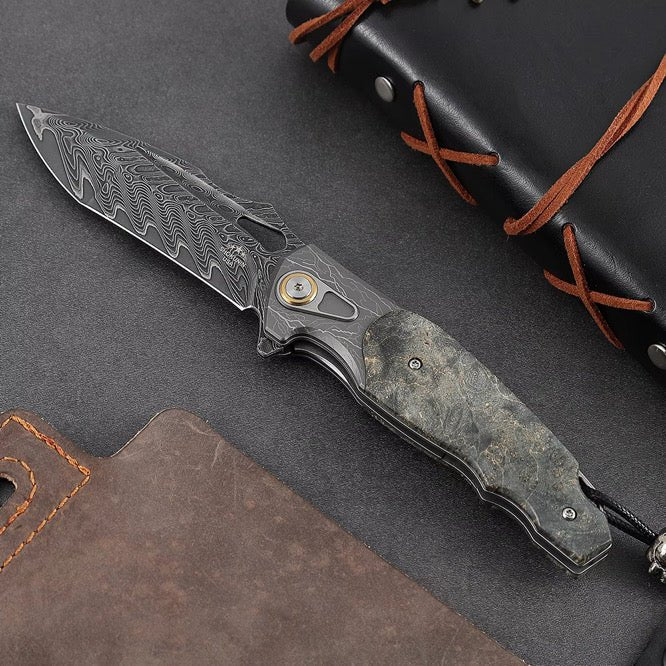 Feoh Hunting Knife – Feoh Japanese Damascus Pocket Knife VG10 with Stained Maple Burl Handle – shokuninusa