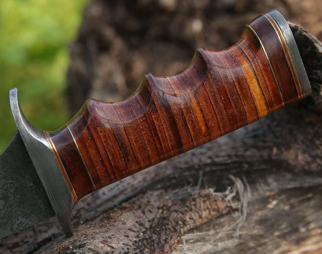 custom crafted bowie knife - Flux Damascus Bowie Knife with Stacked Leather Handle &amp; Leather Sheath - Shokunin USA