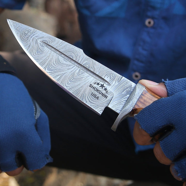 Frontier Knives - Frontier Custom Damascus Steel Knife with Charred Oak Wood Handle - Shokunin USA