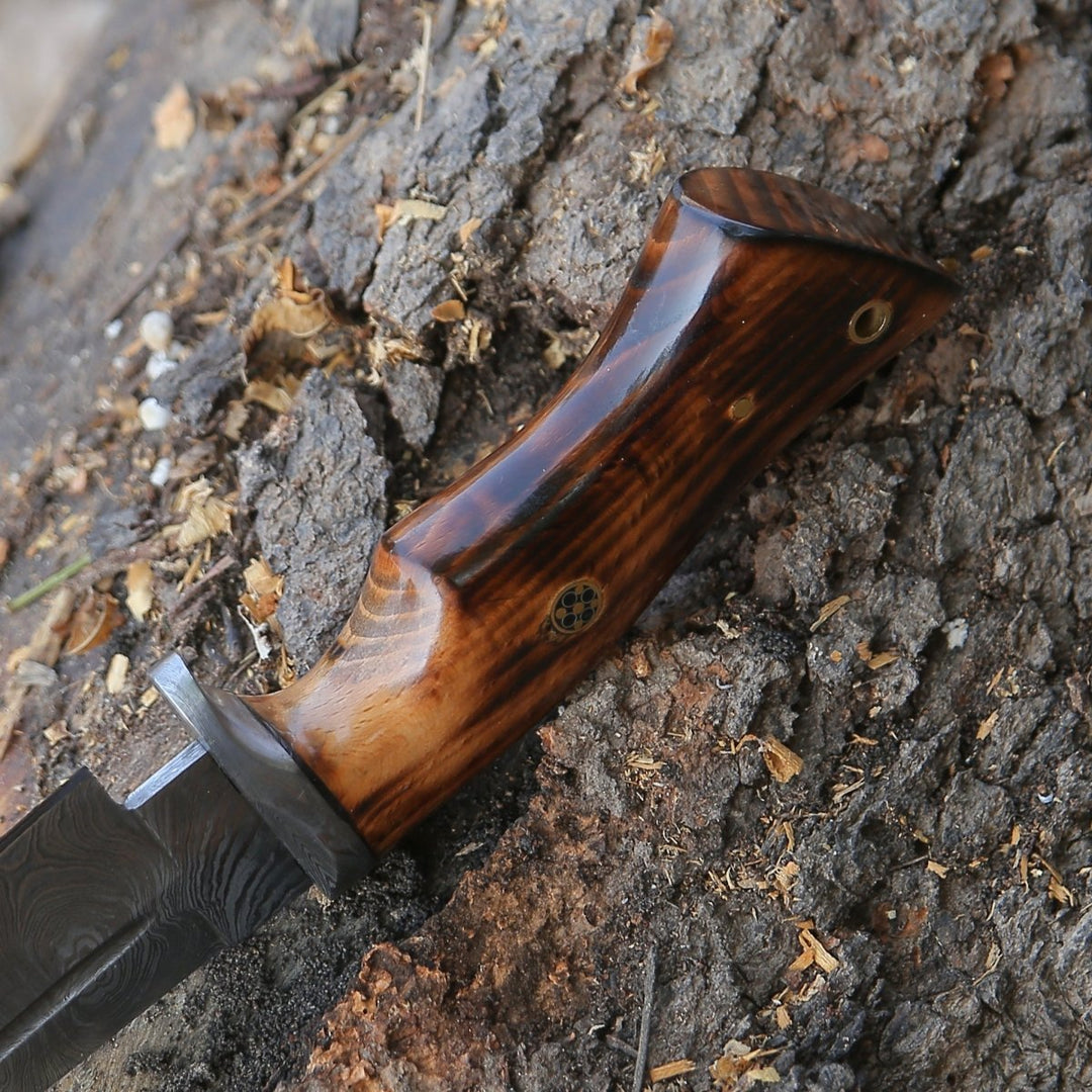 Frontier Knife - Frontier Custom Damascus Steel Knife with Charred Oak Wood Handle - Shokunin USA