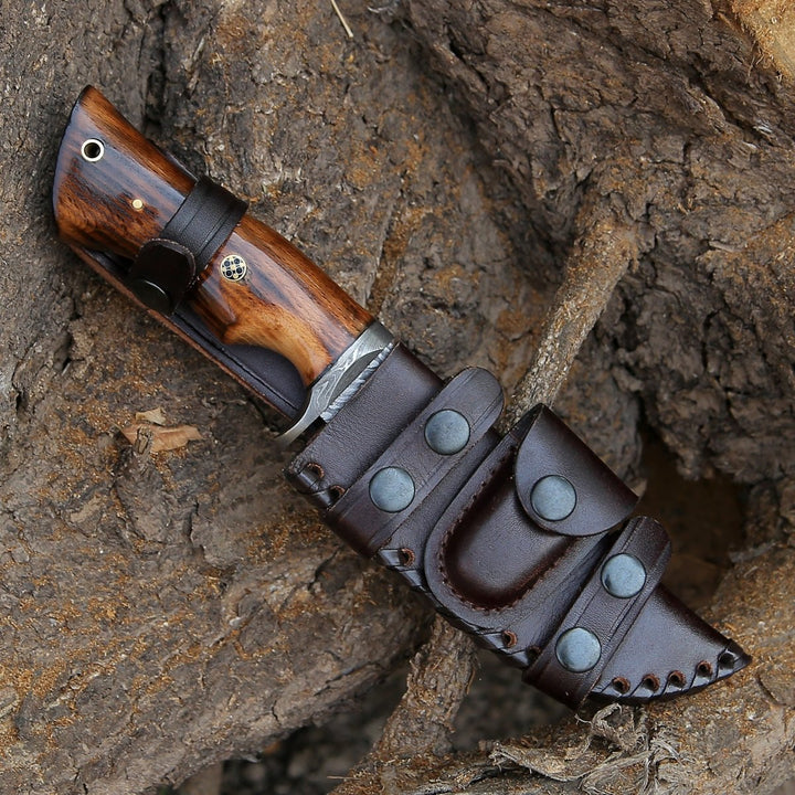 Frontier Damascus Knives - Frontier Custom Damascus Steel Knife with Charred Oak Wood Handle - Shokunin USA