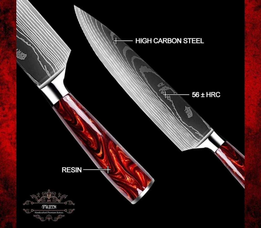 Damascus Carbon Knife – Fujin 10 Pcs Handmade Chef&