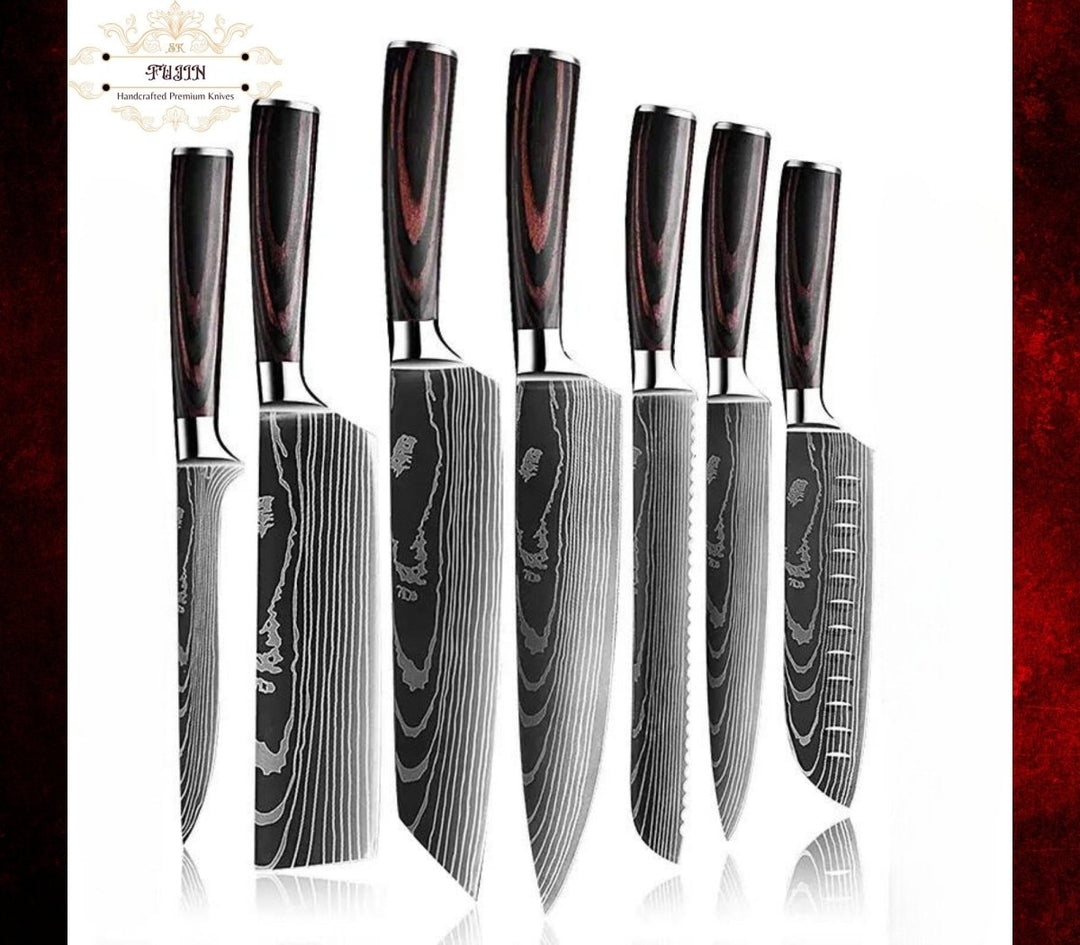 Custom Knife Set – Fujin Chef's Knife Set 7 Pcs Pakkawood Handle – shokuninusa