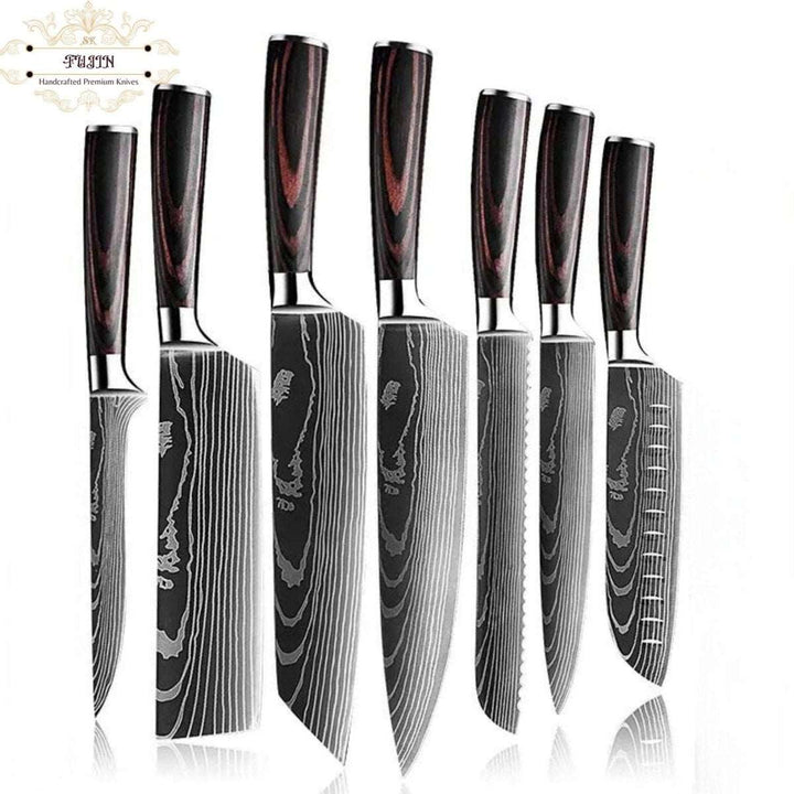 Chef Knife Set - Fujin Chef's Knife Set 7 Pcs Pakkawood Handle - Shokunin USA