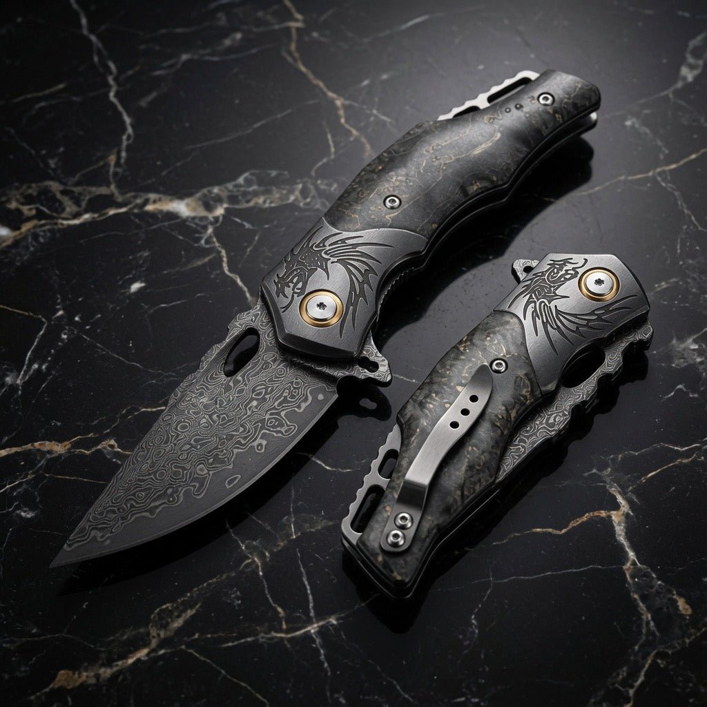 Galaxy Pocket Knife – Galaxy Japanese Damascus Folding Pocket Knife with Maple Burl Wood Handle – shokuninusa