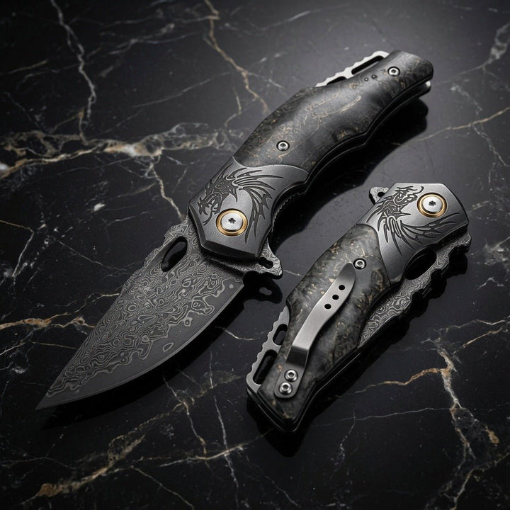 Galaxy Pocket Knife – Galaxy Japanese Damascus Folding Pocket Knife with Maple Burl Wood Handle – shokuninusa