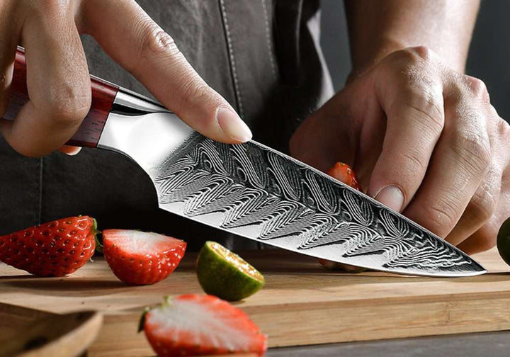 VG10 Kitchen Knives – Glamour 3 Piece Professional Knife Set VG10 Damascus with Exotic Sandal Wood Handle – shokuninusa