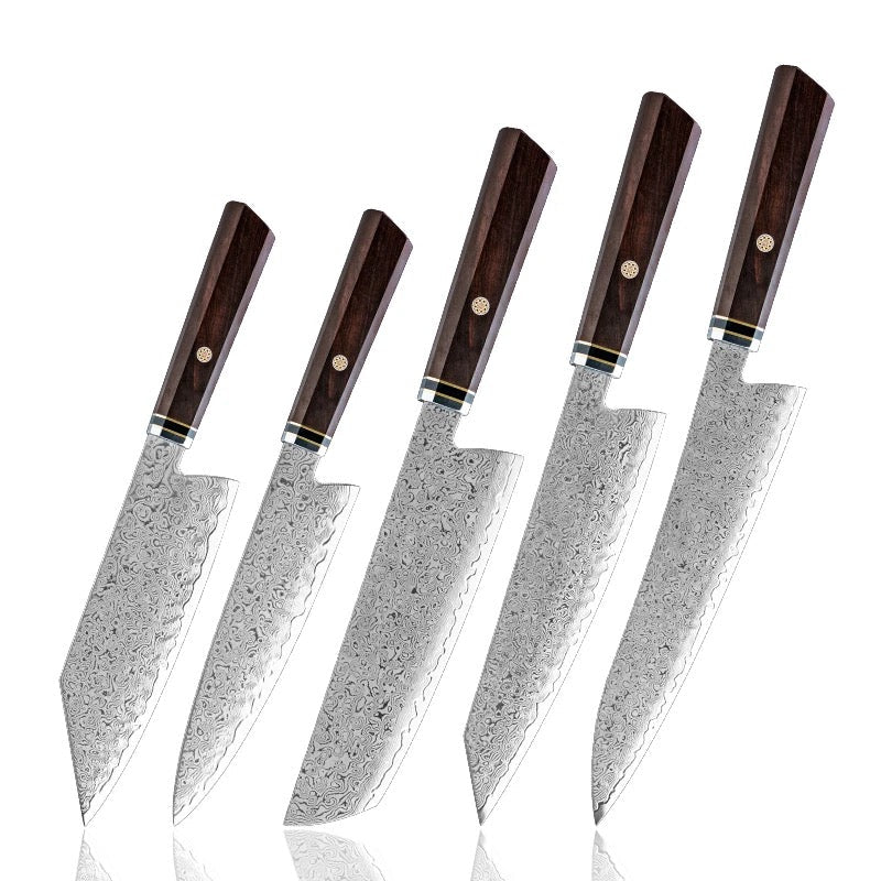 Granduer Chef Knife – Granduer Japanese VG10 Damascus 5-Pc Chef Knife Set with Exotic Ebony Wood Handle &amp; Sheath – shokuninusa