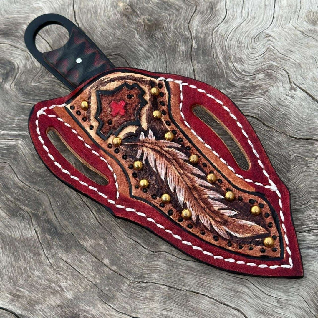 Leather Knife Sheath – Hand-Tooled Leather Sheath – Fits Up to 5" Blade or Pocket Knife – shokuninusa