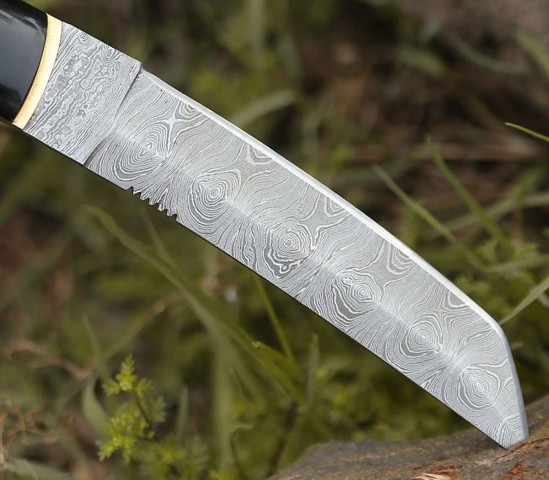 Damascus Knife - Harbinger Tanto Knife with Horn Handle - Shokunin USA