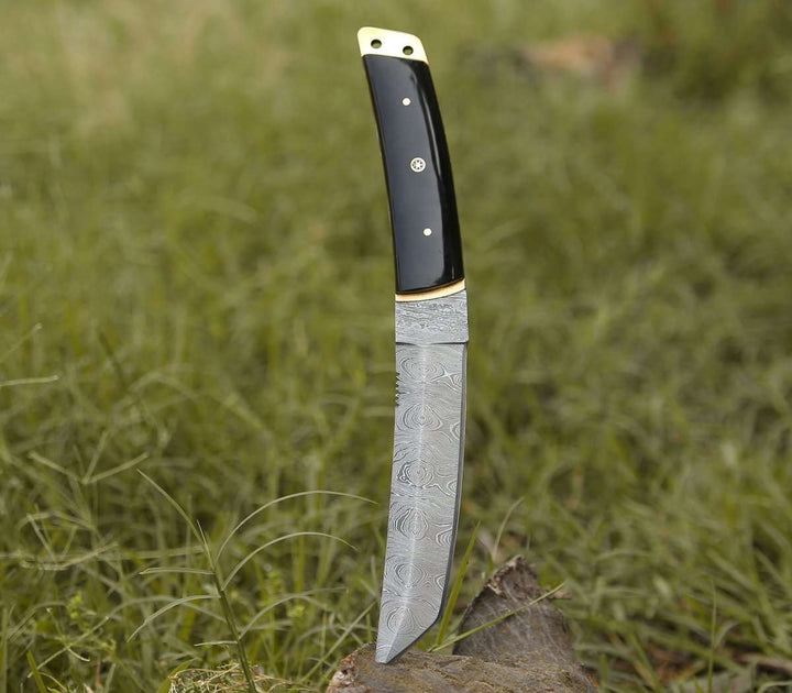 Damascus Knife - Harbinger Tanto Knife with Horn Handle - Shokunin USA