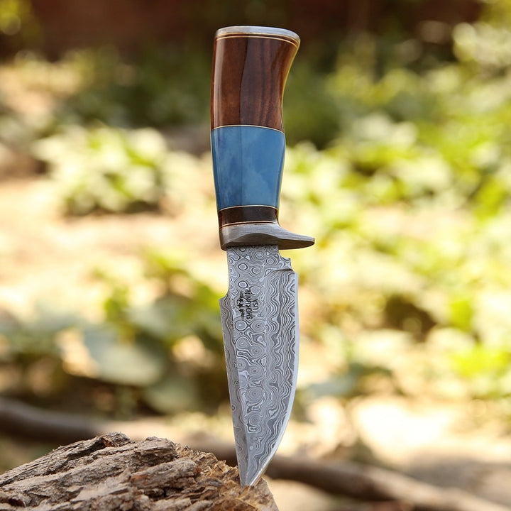 Hellfire Damascus Knives – Hellfire Handmade Damascus Hunting Knife with Leather Sheath – shokuninusa