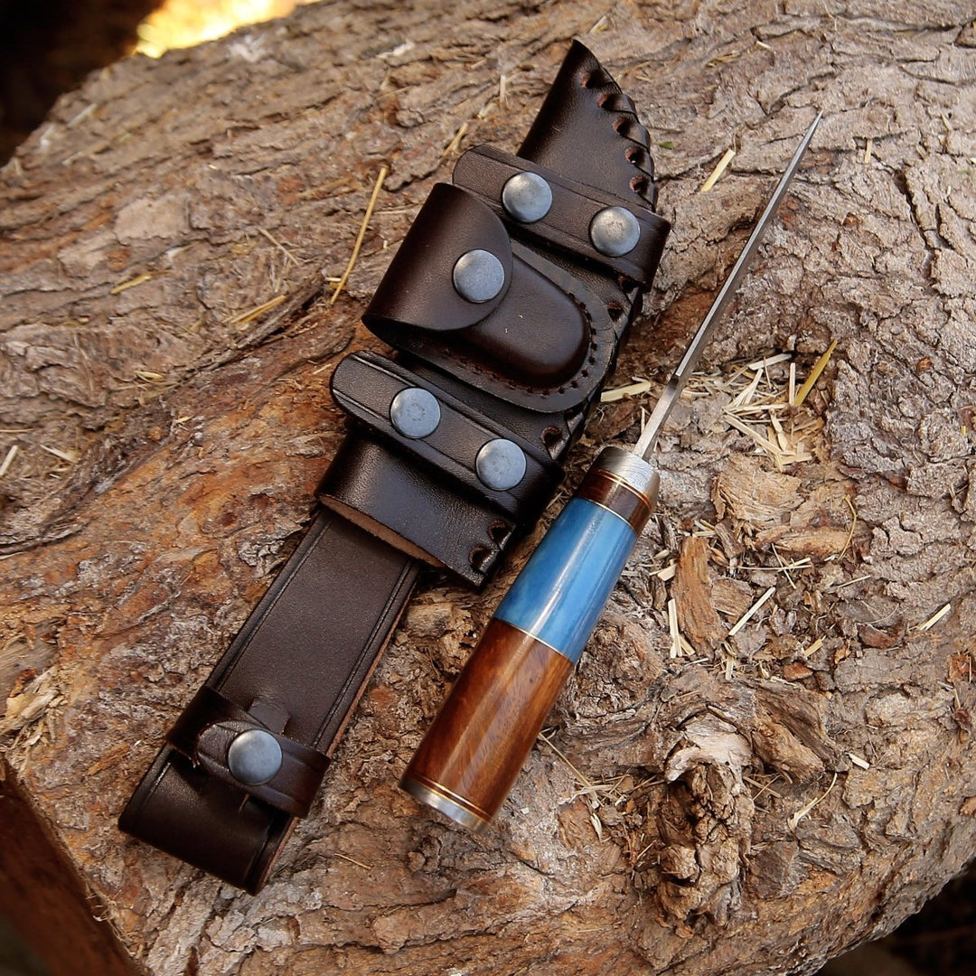 Copper Hunting Knives – Hellfire Handmade Damascus Hunting Knife with Leather Sheath – shokuninusa