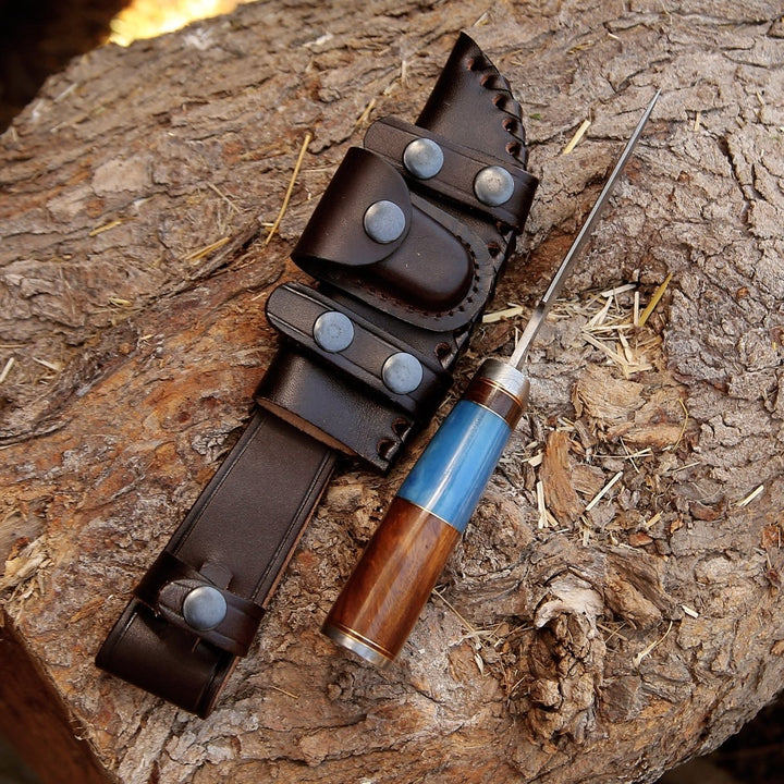 Copper Hunting Knives – Hellfire Handmade Damascus Hunting Knife with Leather Sheath – shokuninusa
