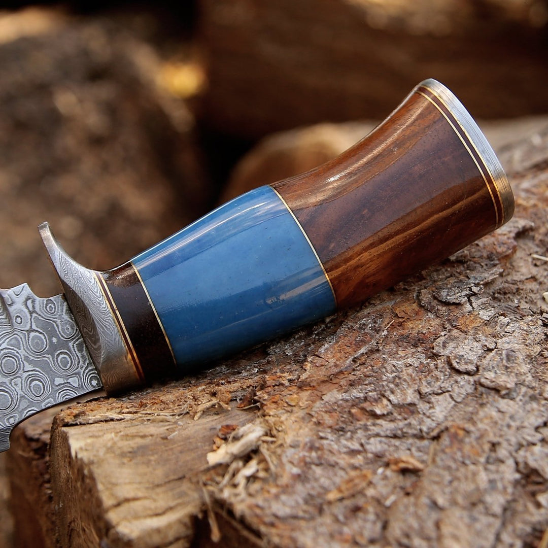 Hellfire Hunting Knife – Hellfire Handmade Damascus Hunting Knife with Leather Sheath – shokuninusa