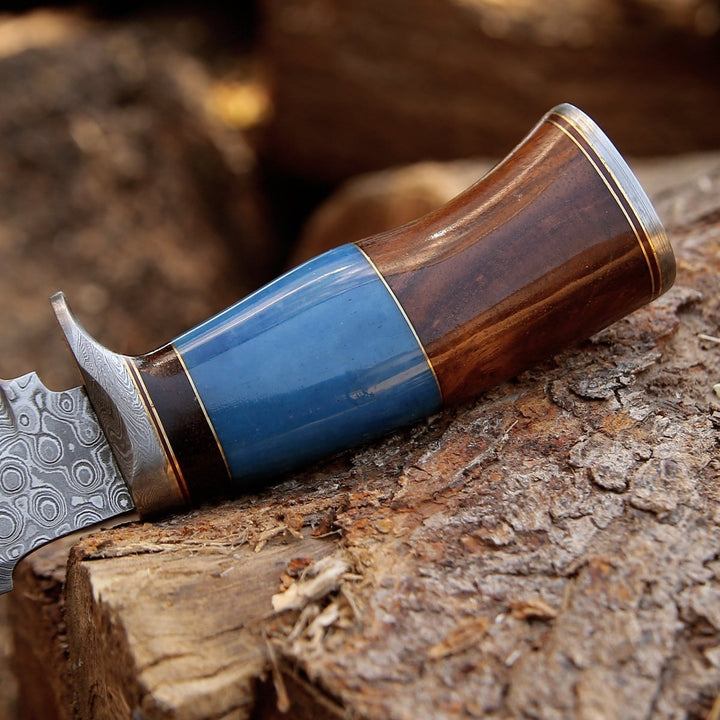 Hellfire Hunting Knife – Hellfire Handmade Damascus Hunting Knife with Leather Sheath – shokuninusa