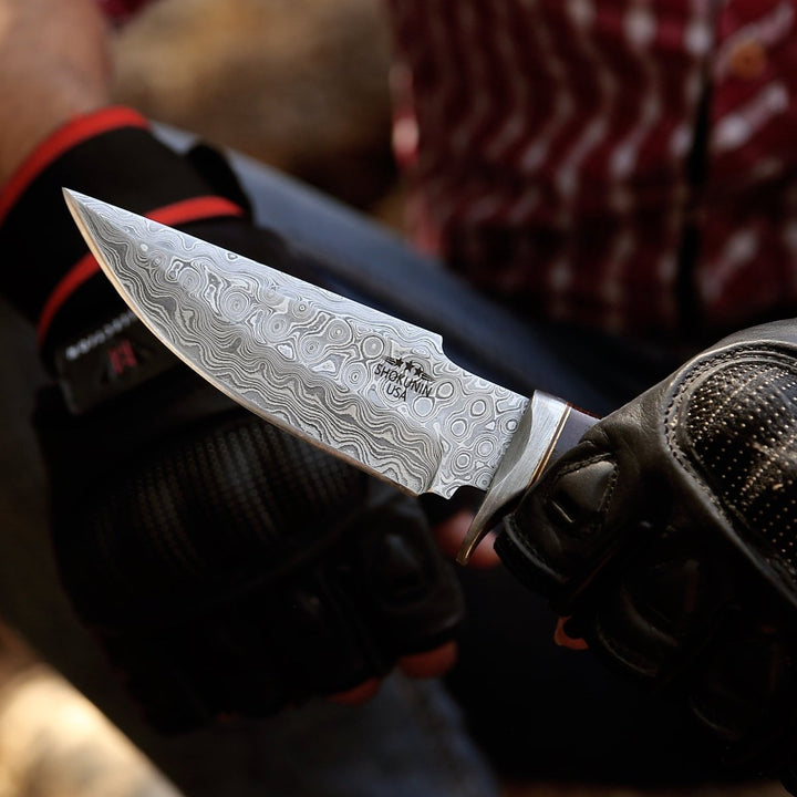 Hellfire Hunting Knives – Hellfire Handmade Damascus Hunting Knife with Leather Sheath – shokuninusa