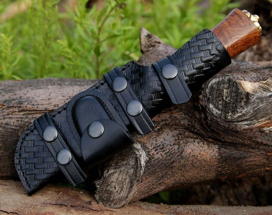 Holy Defender – Holy Defender Damascus Hunting Knife with Exotic Rose Wood Handle – shokuninusa