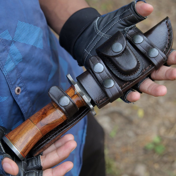 Hornet Hunting Knife - Hornet Custom Damascus Hunting Knife with Exotic Rose Wood Handle &amp; Sheath - Shokunin USA