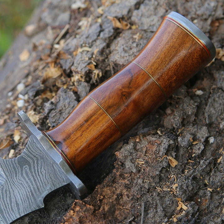 Hornet Bowie Knife - Hornet Custom Damascus Hunting Knife with Exotic Rose Wood Handle &amp; Sheath - Shokunin USA