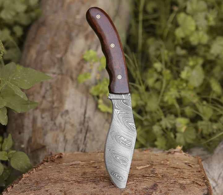 Hunting Knives - Huntsman Damascus Kukri Knife with Exotic Rose Wood Handle - Shokunin USA