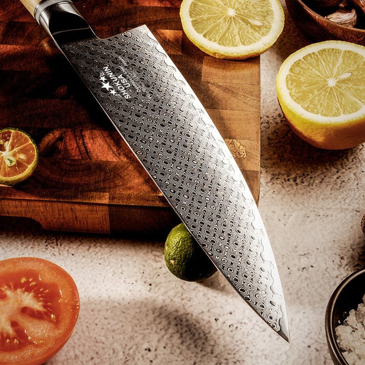 HyperEdge Knife – HyperEdge Damascus Chef Knife with Pine Cone Handle &amp; Sheath – shokuninusa