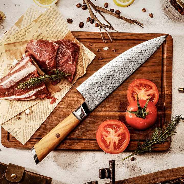 HyperEdge Kitchen Knife – HyperEdge Damascus Chef Knife with Pine Cone Handle &amp; Sheath – shokuninusa