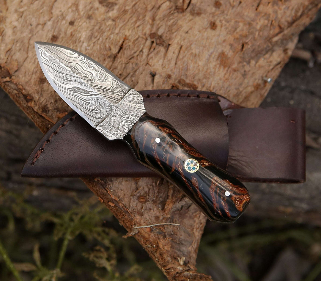 Toys & Games - Ambush Damascus Fixed Blade Pocket Knife 6" with Pine Cone Handle & Leather Sheath - Shokunin USA