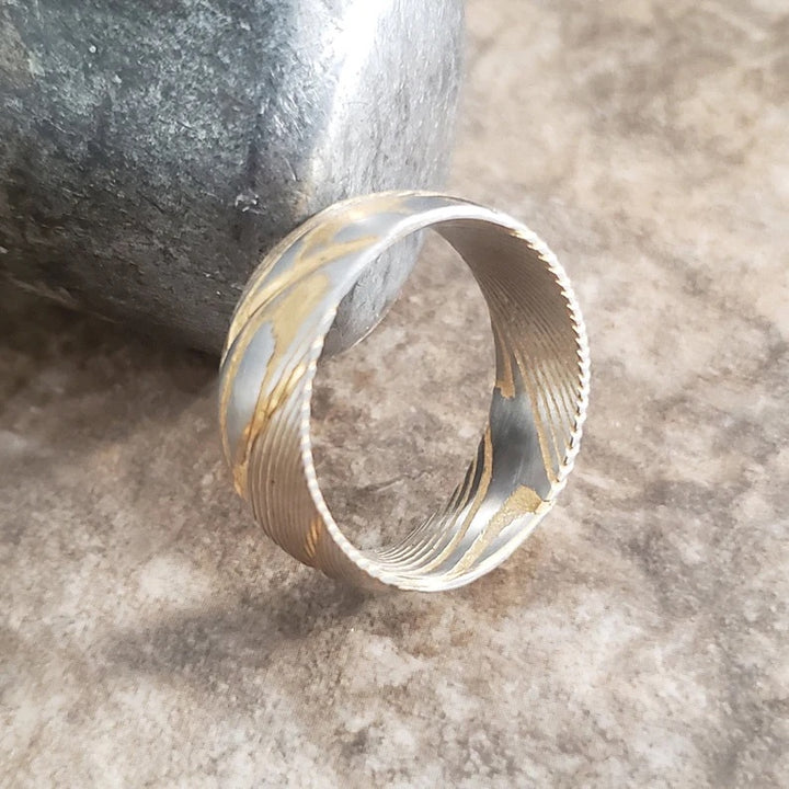 Damascus ring - Gold Damascus Steel Wedding Ring Band - Shokunin USA