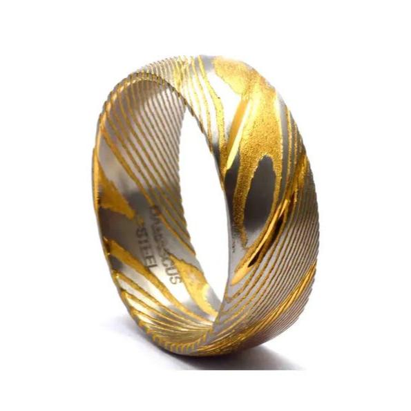 Damascus ring - Gold Damascus Steel Wedding Ring Band - Shokunin USA